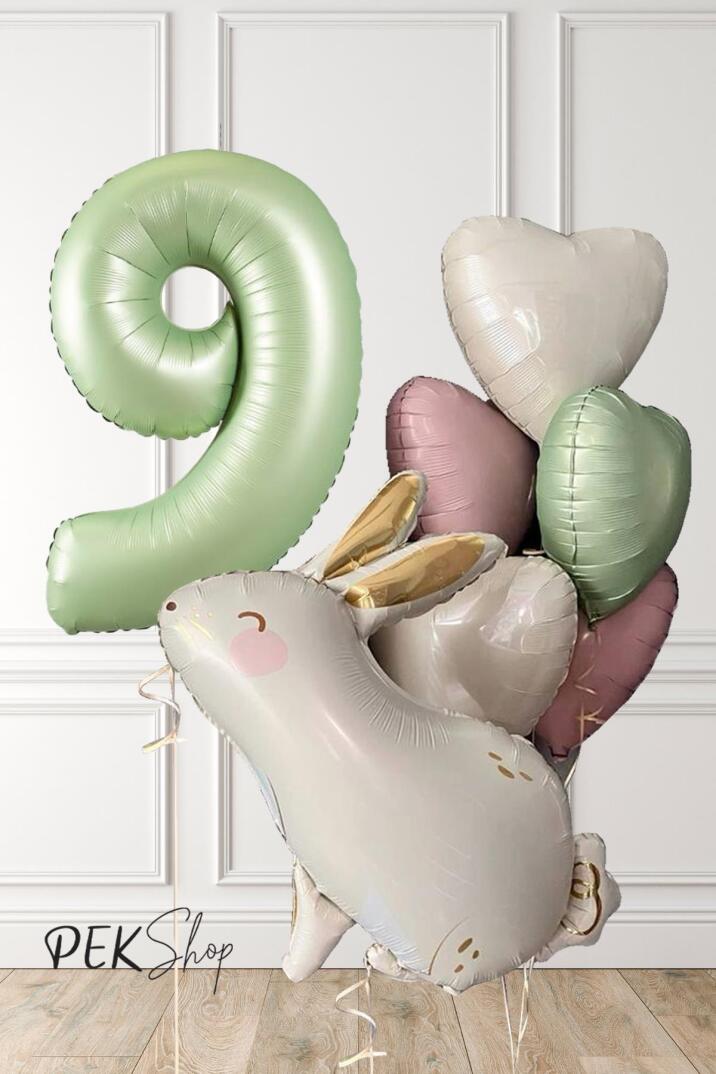 Tavşan Tema Retro Yeşil Rakamlı Kalp Balonlu Doğum Günü Balon Seti - 17