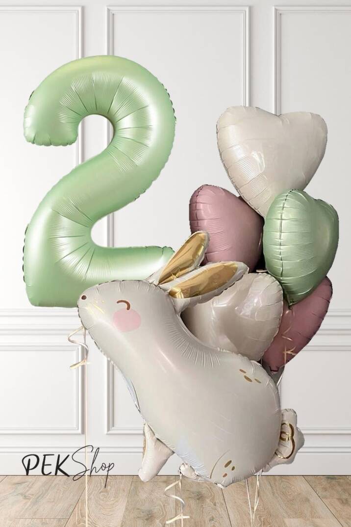 Tavşan Tema Retro Yeşil Rakamlı Kalp Balonlu Doğum Günü Balon Seti - 3
