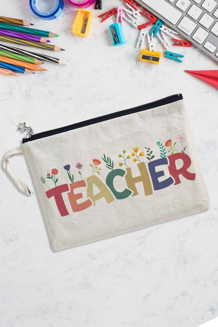 Teacher Yazılı Öğretmenler Günü Hediyesi Astarlı Lüks Clutch Çanta - 1