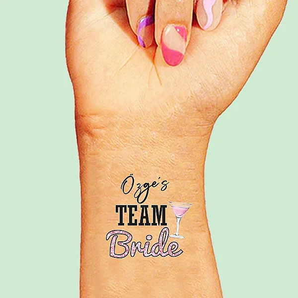 Kişiye Özel Team Bride Pembe Glitter Çiçekli Bride Dövme - 1