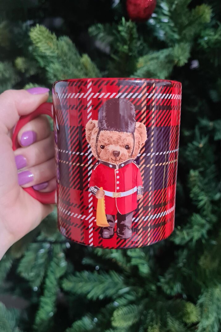Teddy Bear Tasarım Yılbaşı Desenli Kırmızı Kupa Bardak - 1