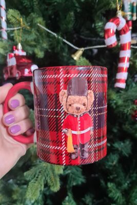 Teddy Bear Tasarım Yılbaşı Desenli Kırmızı Kupa Bardak - 3