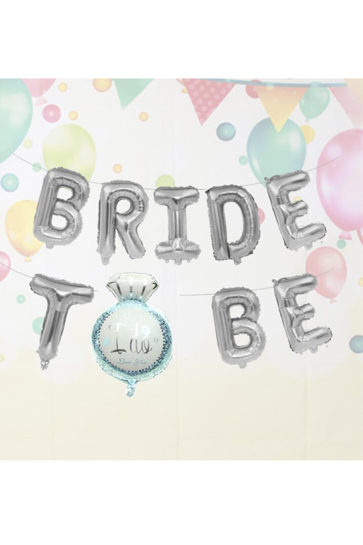 Tek Taşlı Bride to Be Folyo Balon Paketi Gümüş Renk - 1