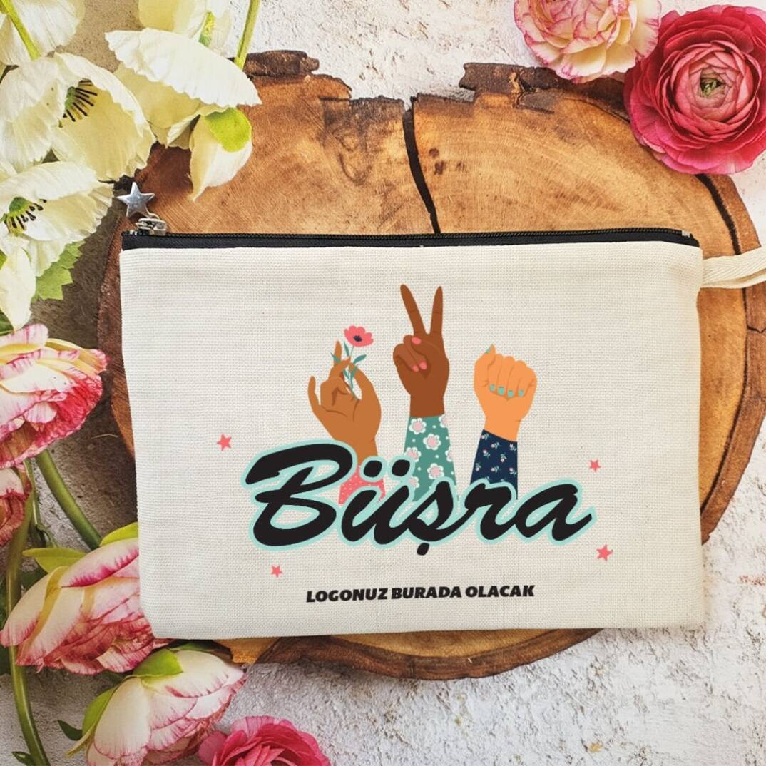Tek Tek İsimli Astarlı Lüx Clutch Çanta 8 Mart Kadınlar Günü Logo Baskılı Girl Power - 1