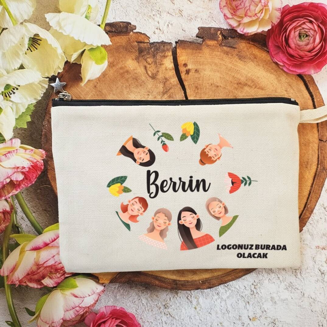 Tek Tek İsimli Astarlı Lüx Clutch Çanta 8 Mart Kadınlar Günü Logo Baskılı Kadınlar Figürlü - 1