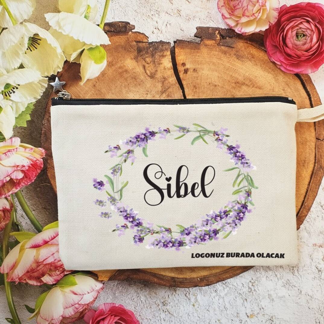 Tek Tek İsimli Astarlı Lüx Clutch Çanta 8 Mart Kadınlar Günü Logo Baskılı Lavanta Çiçekleri - 1