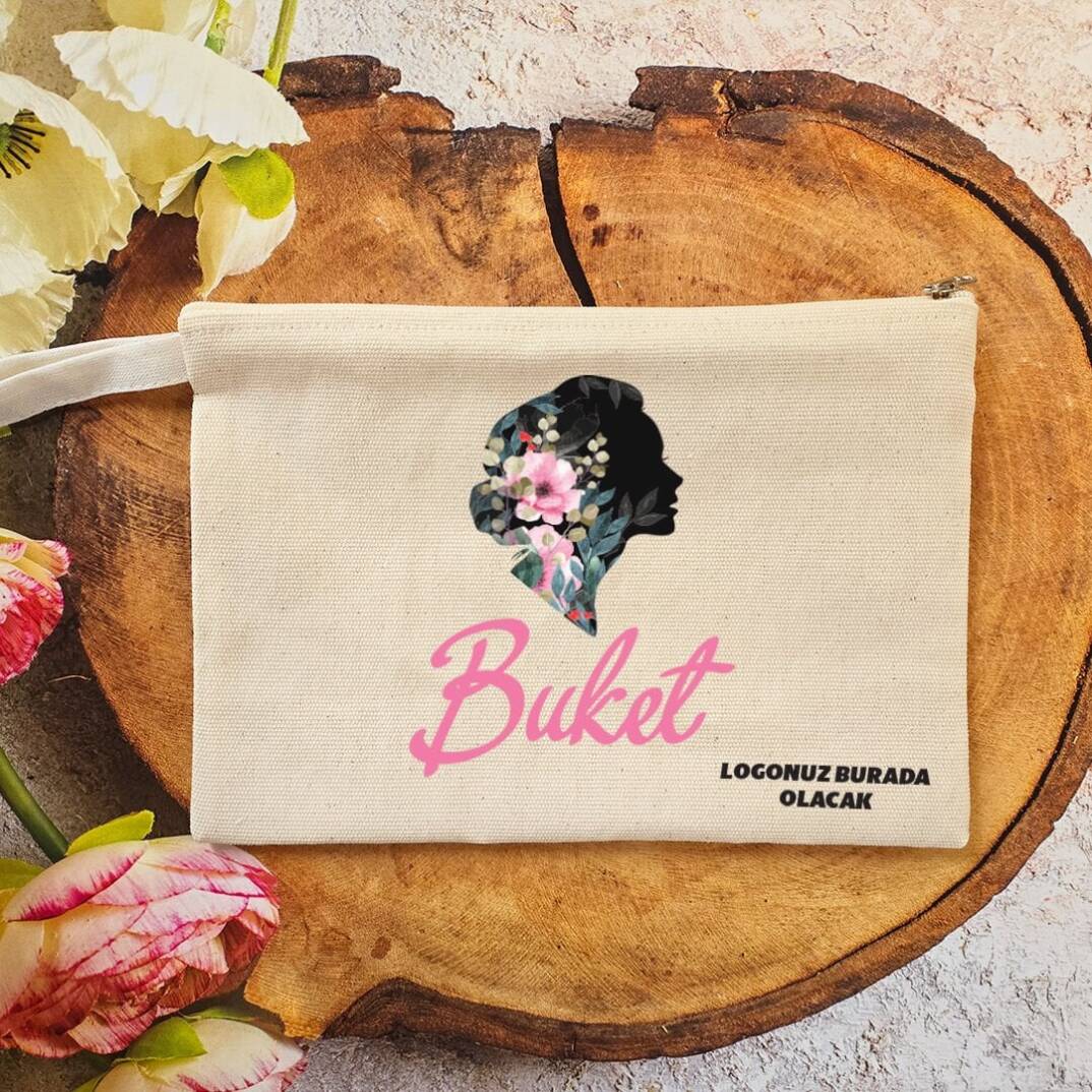 Tek Tek İsimli Makyaj Çantası 8 Mart Kadınlar Günü Logo Baskılı Kadın Silüeti - 1