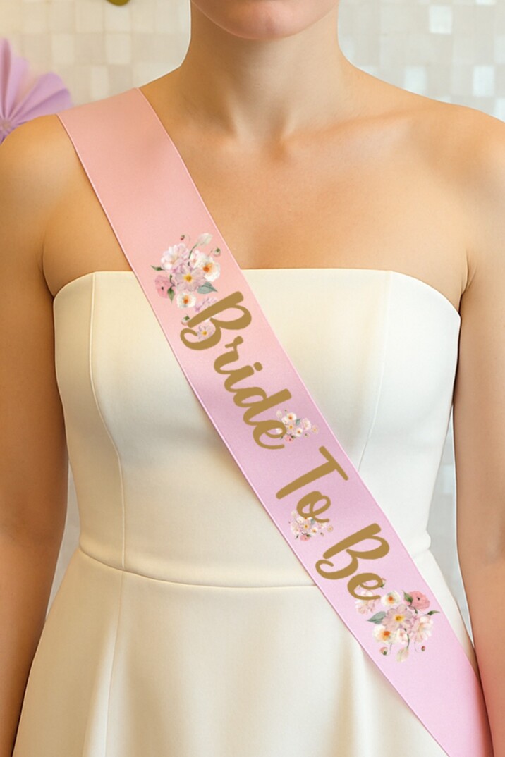Toz Pembe Çiçekli Konsept Bride to be Kuşak , Bekarlığa Veda Kuşağı - 1