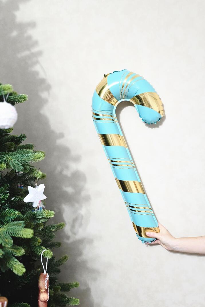 Turkuaz Gold Baston Şeker Folyo Balon Gold Detaylı Baston Şeker Yılbaşı Balonu 73x36cm - 1
