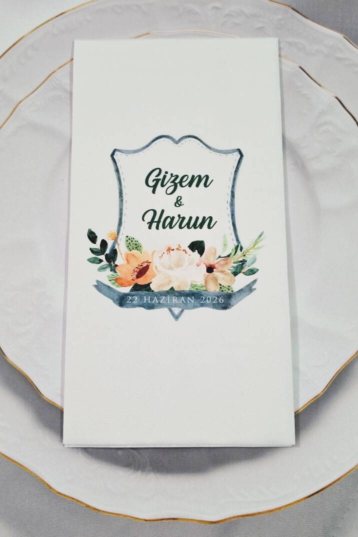 Turuncu Çiçekler Çelenk Konsept Baskılı Peçete - 1