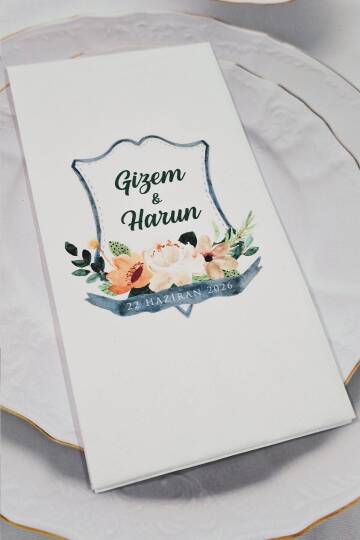 Turuncu Çiçekler Çelenk Konsept Baskılı Peçete - 2