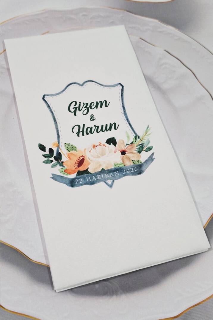 Turuncu Çiçekler Çelenk Konsept Baskılı Peçete - 2
