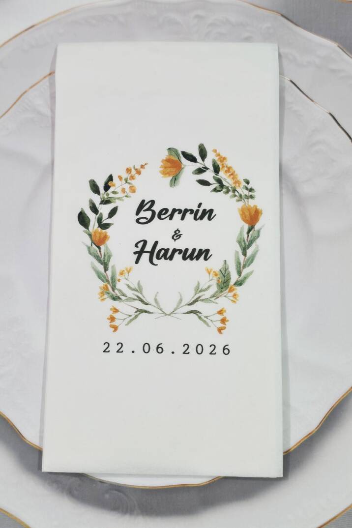 Turuncu Çiçekler Konsept Baskılı Peçete - 1
