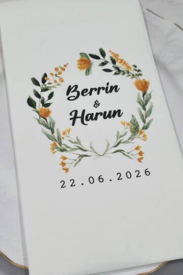 Turuncu Çiçekler Konsept Baskılı Peçete - 2