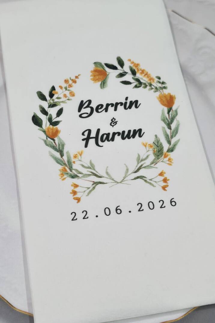 Turuncu Çiçekler Konsept Baskılı Peçete - 2