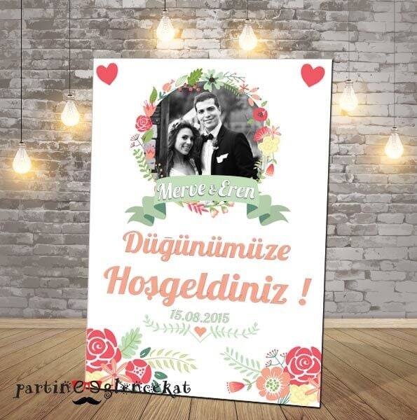 Turuncu Çiçekler Konsept Fotoğraflı Karşılama Panosu - 1