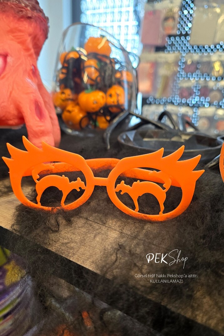 Turuncu Kedili Plastik Gözlük Halloween Parti Gözlüğü 1 Adet - 1