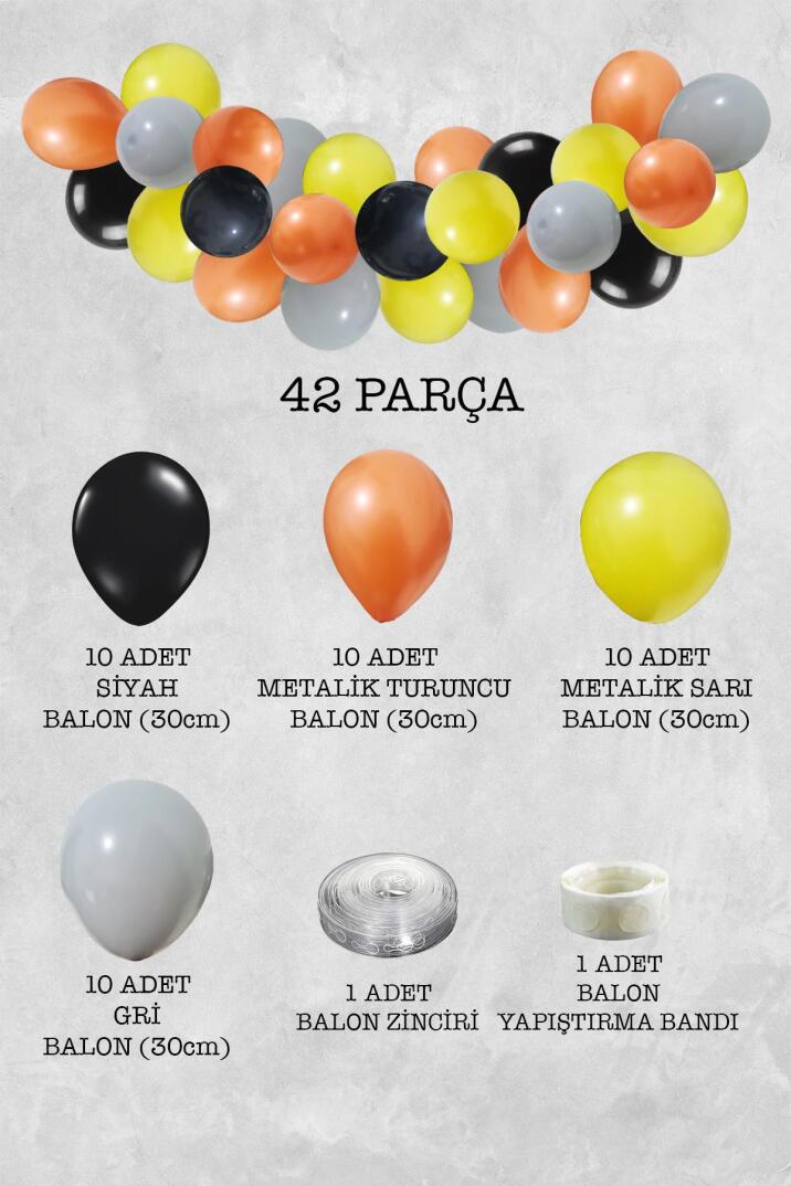Turuncu Siyah Konsept Balon Zinciri 42 Parça - 2