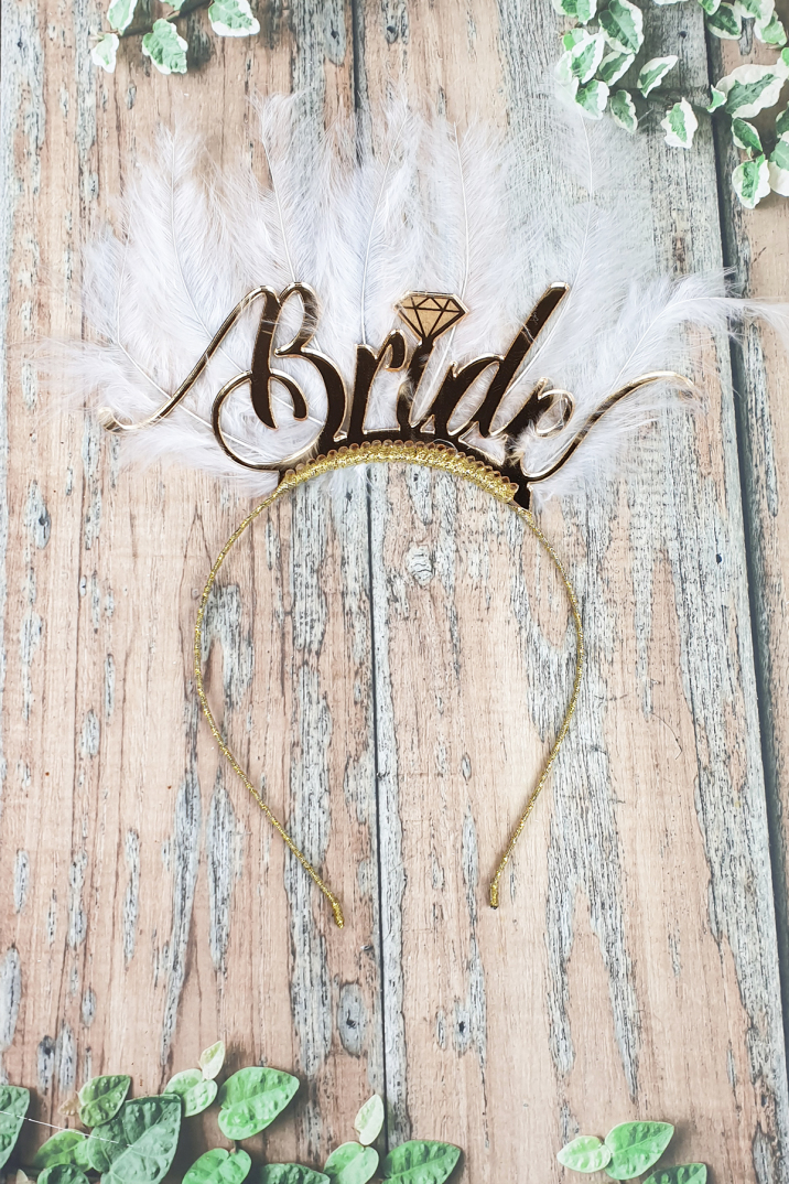 Tüylü Bride Taç, Gelin Tacı, Altın - 1