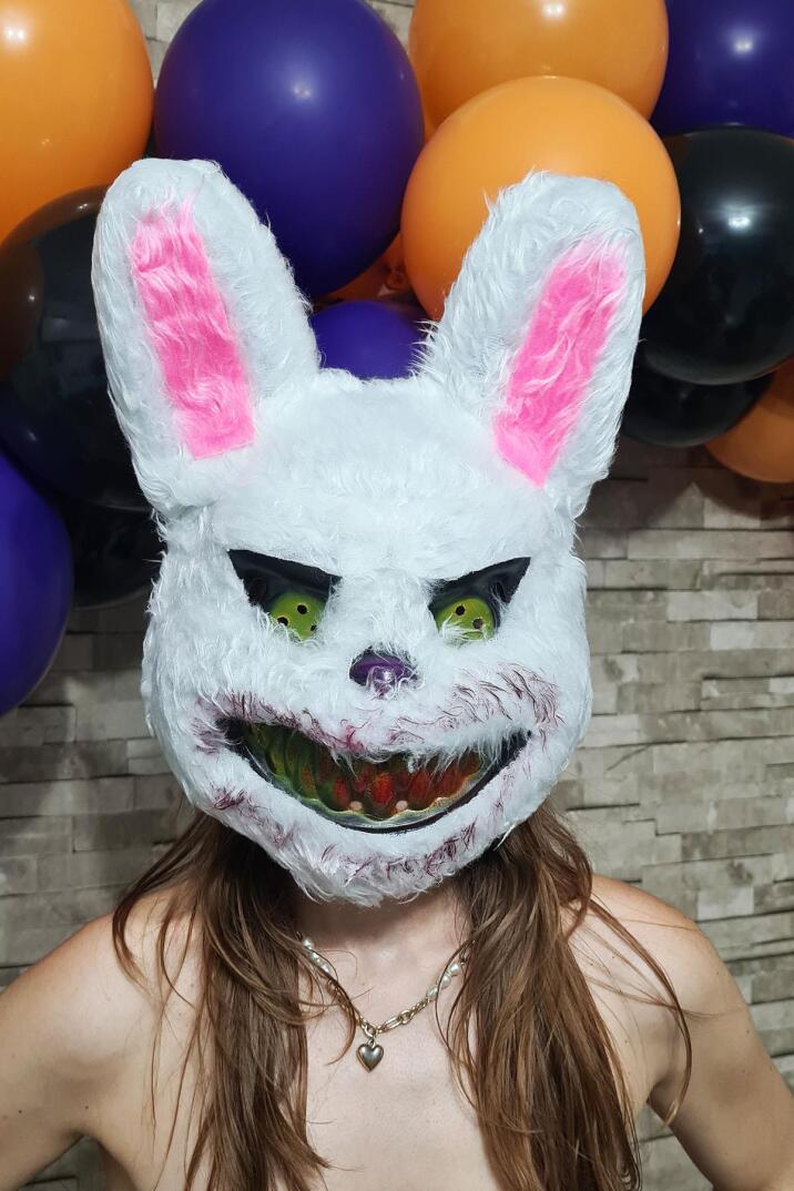 Tüylü Tavşan Maskesi Cadılar Bayramı Halloween Maskesi Korkunç Katil Tüylü Tavşan Maske - 1
