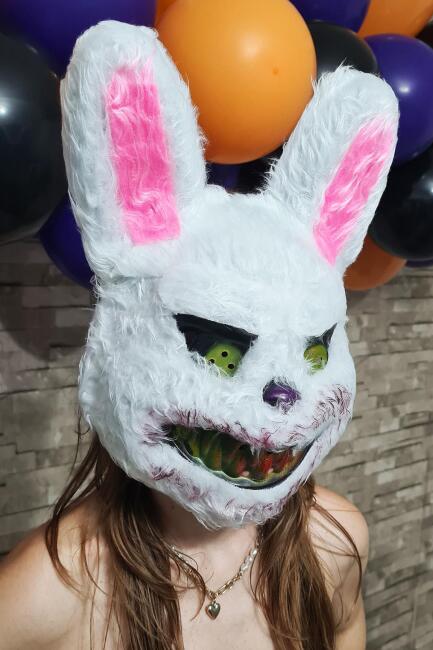 Tüylü Tavşan Maskesi Cadılar Bayramı Halloween Maskesi Korkunç Katil Tüylü Tavşan Maske - 2