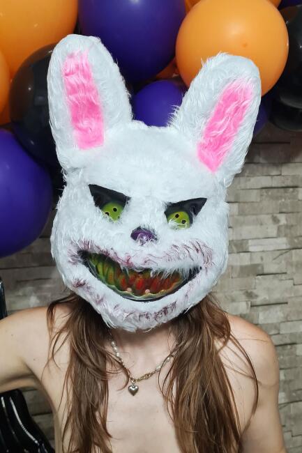 Tüylü Tavşan Maskesi Cadılar Bayramı Halloween Maskesi Korkunç Katil Tüylü Tavşan Maske - 3