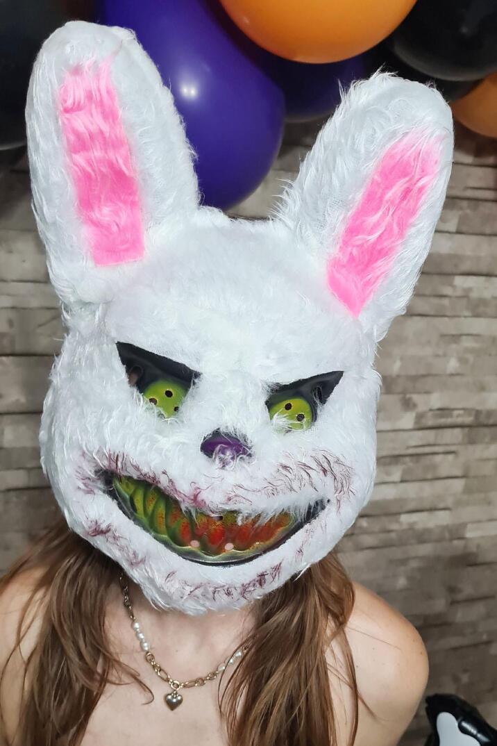 Tüylü Tavşan Maskesi Cadılar Bayramı Halloween Maskesi Korkunç Katil Tüylü Tavşan Maske - 4