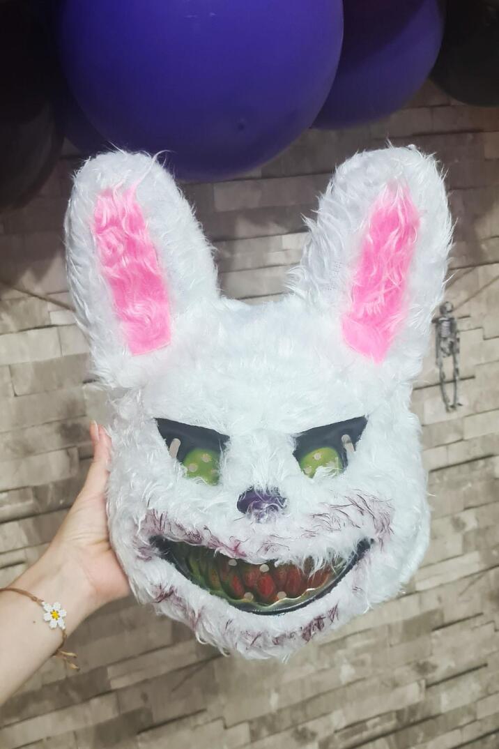 Tüylü Tavşan Maskesi Cadılar Bayramı Halloween Maskesi Korkunç Katil Tüylü Tavşan Maske - 5
