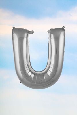 U Harfi Gümüş Folyo Balon 100 cm 40 inç 1 Metre Silver - 1