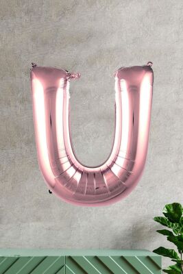 U Harfi Rose Gold Folyo Balon 100 cm 40 inç 1 Metre Baş Harf Balon - 1