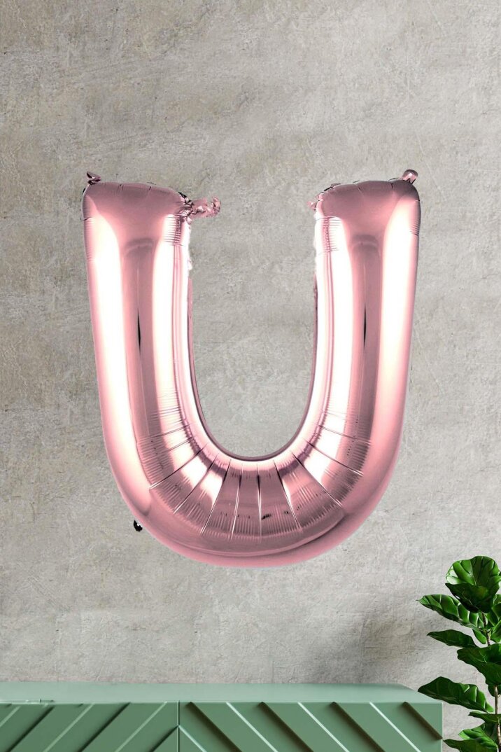 U Harfi Rose Gold Folyo Balon 100 cm 40 inç 1 Metre Baş Harf Balon - 1