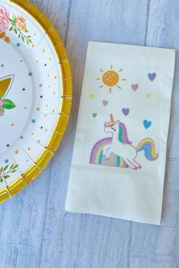 Unicorn Gökkuşağı Konsept Baskılı Doğum Günü Peçetesi 20li - 1