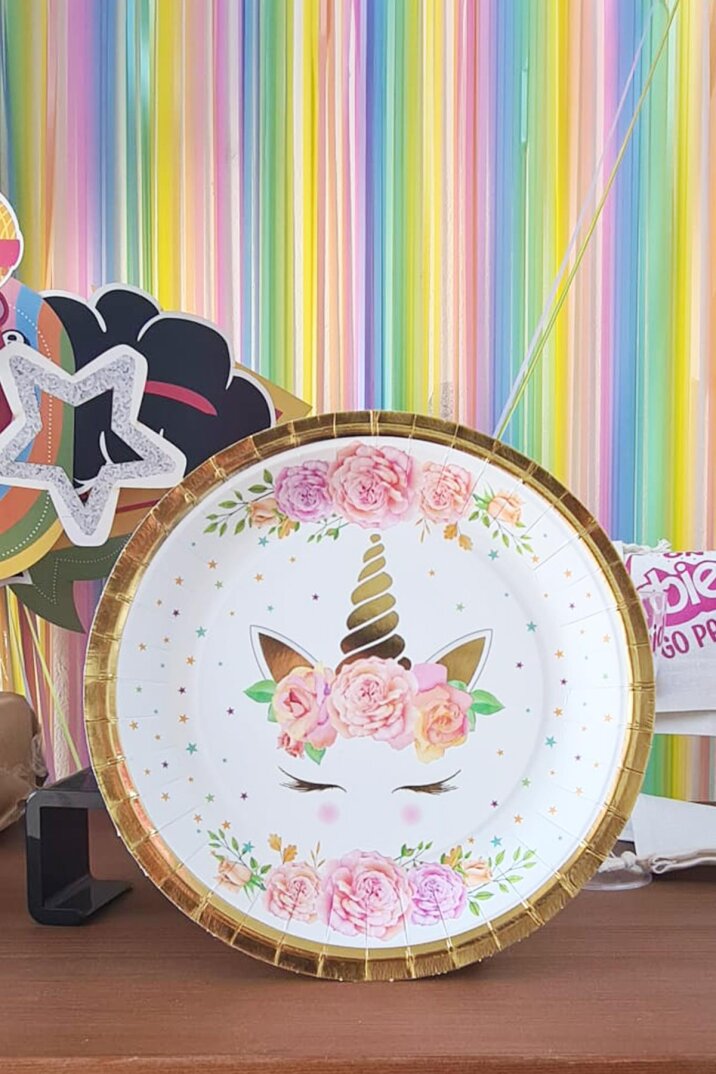 Unicorn Gold Varaklı Karton Tabak Yuvarlak 8 Adetli Paket - 1
