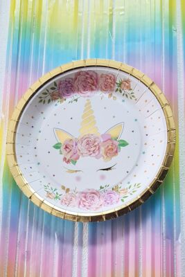 Unicorn Gold Varaklı Karton Tabak Yuvarlak 8 Adetli Paket - 3
