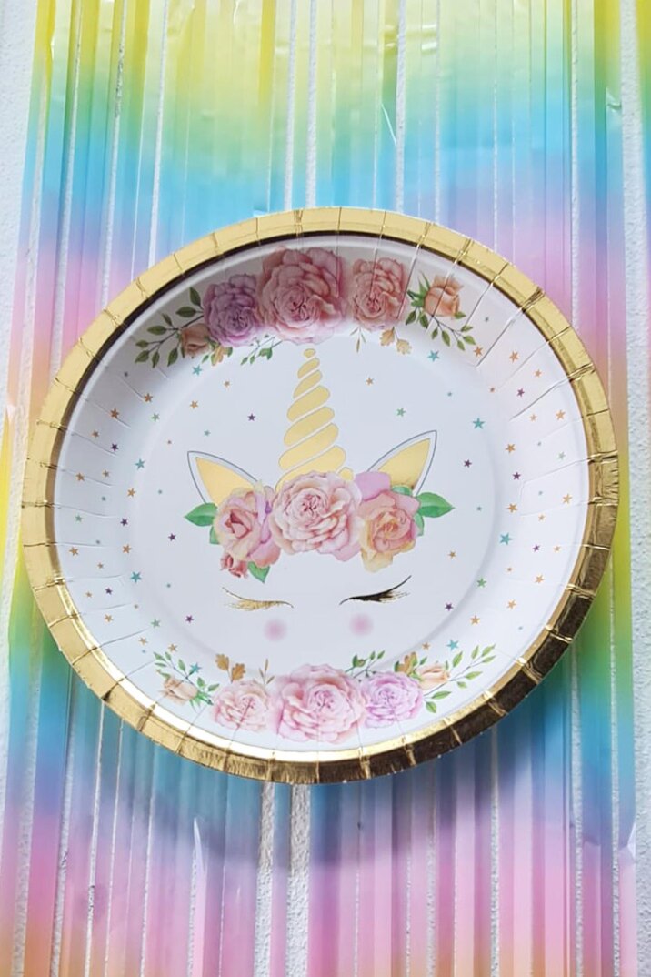 Unicorn Gold Varaklı Karton Tabak Yuvarlak 8 Adetli Paket - 3