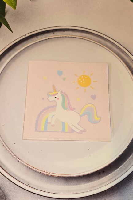 Unicorn Tasarım Baskılı Peçete Pembe Kare Kumaş Dokulu 12 Adet