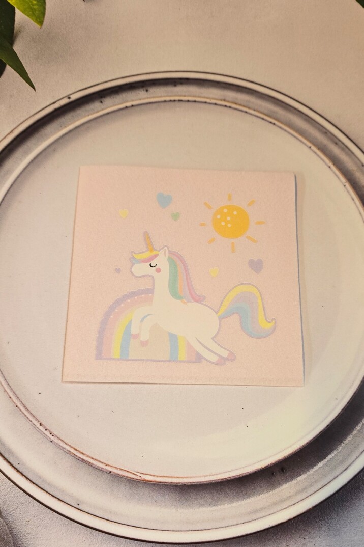 Unicorn Tasarım Baskılı Peçete Pembe Kare Kumaş Dokulu 12 Adet - 1