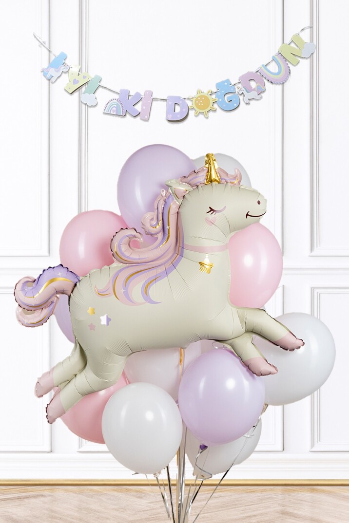 Unicorn Tema Doğum Günü Balon Seti Retro Unicorn Balon ve Bannerlı Set - 1