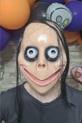 Ürkütücü Saçlı Momo Maskesi Cadılar Bayramı Halloween Maskesi Korkunç Momo Maske - 1