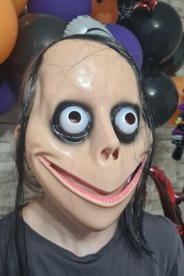 Ürkütücü Saçlı Momo Maskesi Cadılar Bayramı Halloween Maskesi Korkunç Momo Maske - 2
