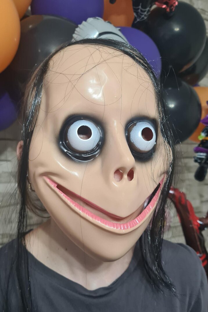 Ürkütücü Saçlı Momo Maskesi Cadılar Bayramı Halloween Maskesi Korkunç Momo Maske - 2