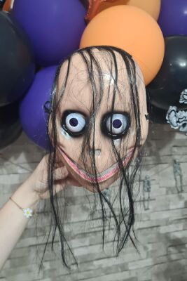 Ürkütücü Saçlı Momo Maskesi Cadılar Bayramı Halloween Maskesi Korkunç Momo Maske - 3