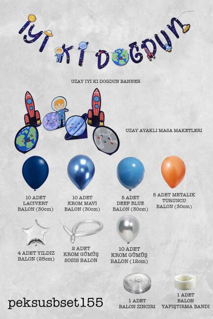 Uzay Konsept Bannerlı Masa Üstü Pano Setli Doğum Günü Balon Zinciri Seti - 2