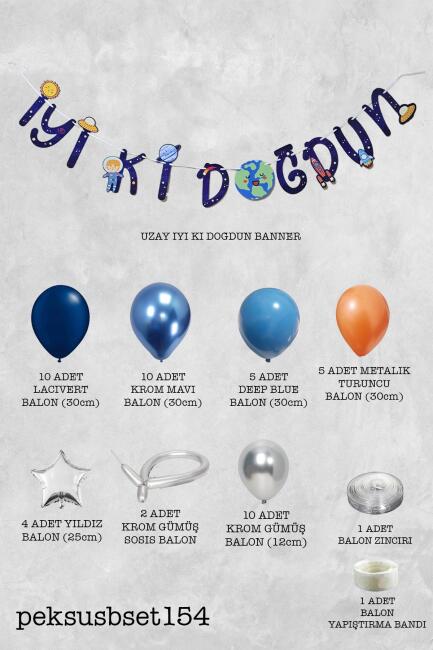Uzay Konsept Doğum Günü Balon Zinciri Seti - 2