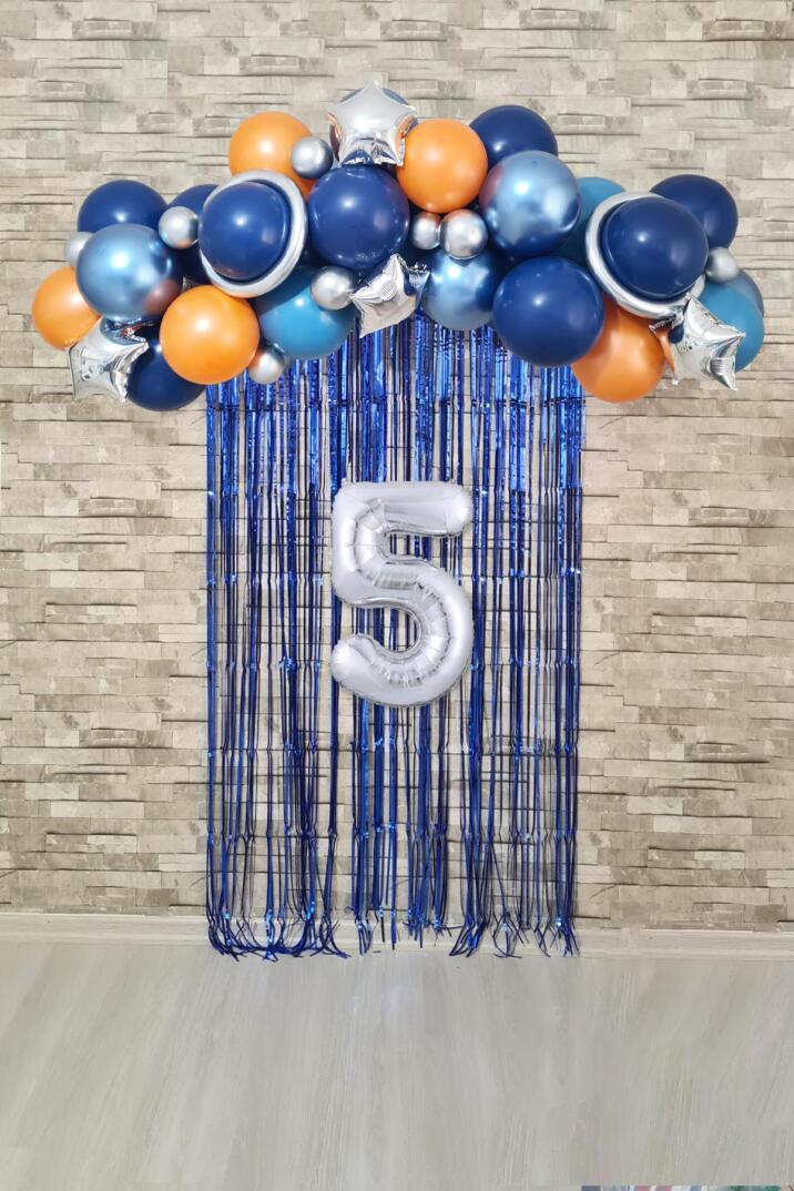 Uzay Konsept Doğum Günü Yaş Balonlu Fon Perdeli Balon Zinciri Seti Uzay Gezegen Balon Zinciri - 9