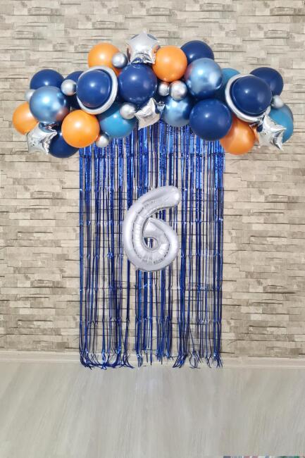 Uzay Konsept Doğum Günü Yaş Balonlu Fon Perdeli Balon Zinciri Seti Uzay Gezegen Balon Zinciri - 11