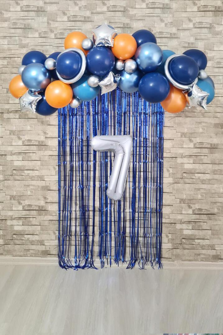 Uzay Konsept Doğum Günü Yaş Balonlu Fon Perdeli Balon Zinciri Seti Uzay Gezegen Balon Zinciri - 13