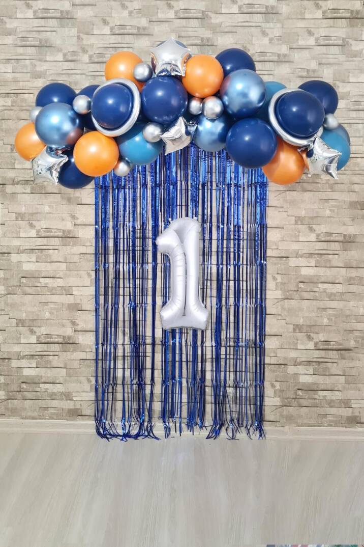 Uzay Konsept Doğum Günü Yaş Balonlu Fon Perdeli Balon Zinciri Seti Uzay Gezegen Balon Zinciri - 1