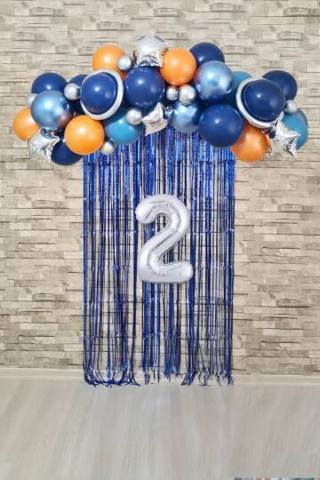 Uzay Konsept Doğum Günü Yaş Balonlu Fon Perdeli Balon Zinciri Seti Uzay Gezegen Balon Zinciri - 3
