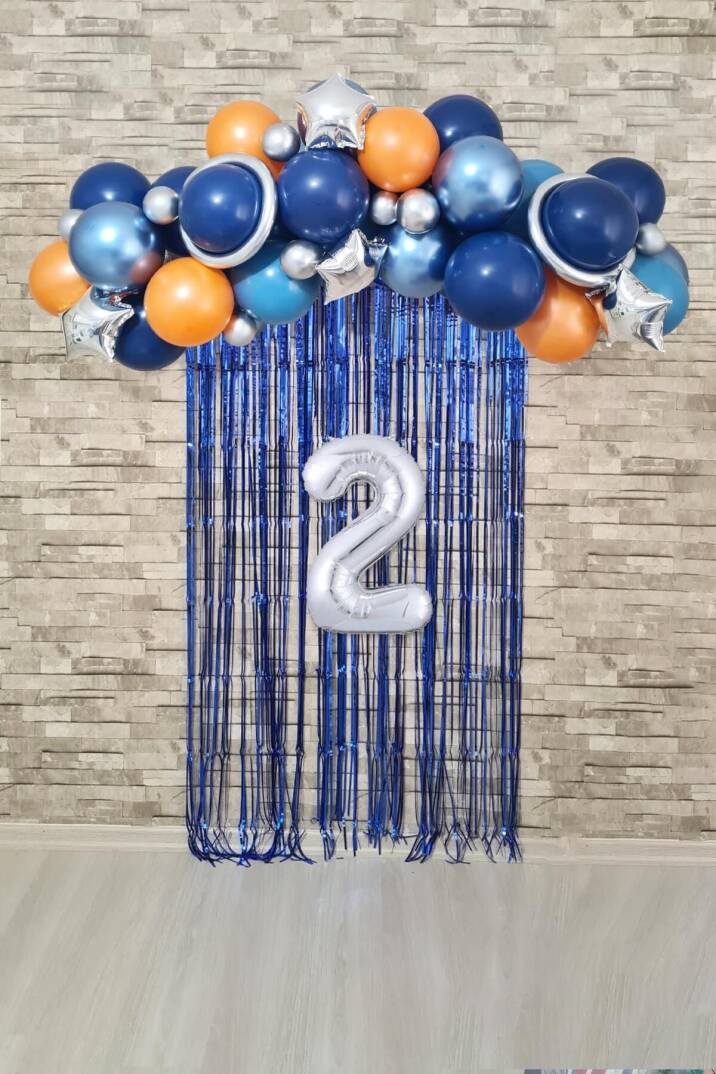 Uzay Konsept Doğum Günü Yaş Balonlu Fon Perdeli Balon Zinciri Seti Uzay Gezegen Balon Zinciri - 3